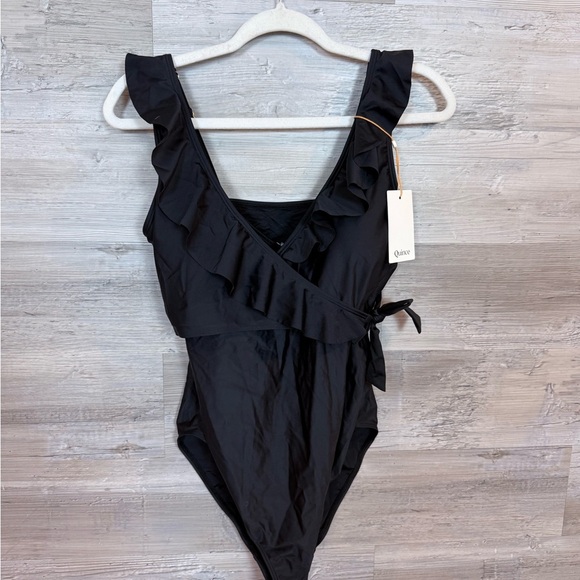 Quince Other - NWT Quince Italian Ruffle Wrap One-Piece Swimsuit - Black - Size L